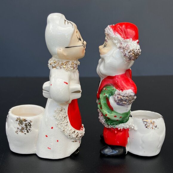 Commodore Spaghetti Trim Santa and Mrs Claus Candle Holders - set of 2 - Picture 2 of 10